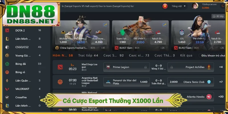 Cá Cược Esport DN88 - Nền Tảng Giải Trí Thưởng X1000 Lần