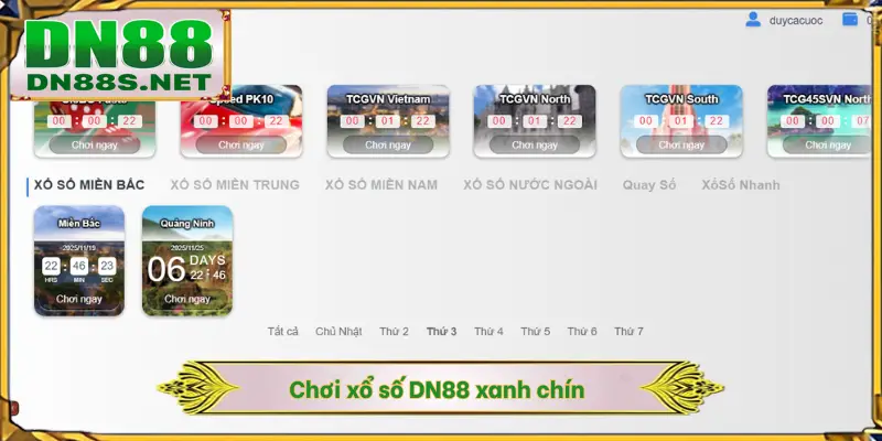 Chơi xổ số DN88 xanh chín