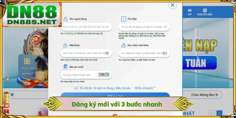 Đăng ký mới với 3 bước nhanh
