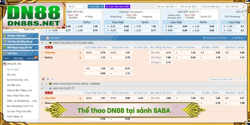 Thể thao DN88 tại sảnh SABA